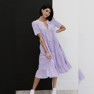 Slow Dancing Gingham Tiered Midi Dress